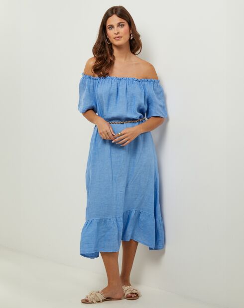 Manon indigo jurk van 100% linnen