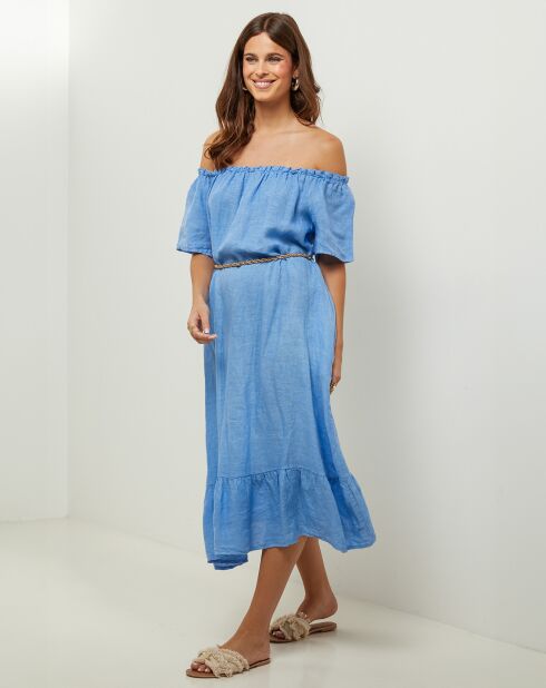 Manon indigo jurk van 100% linnen