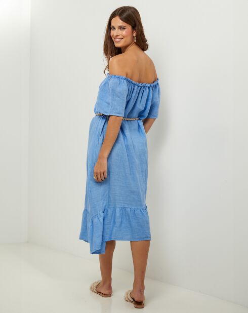 Manon indigo jurk van 100% linnen