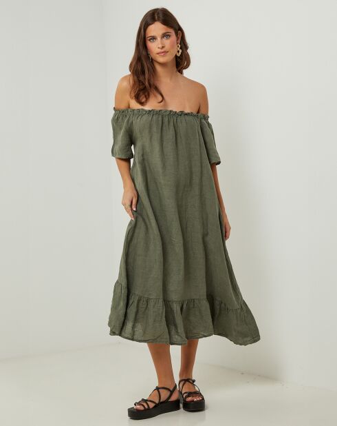 Manon khakifarbenes Kleid aus 100% Leinen