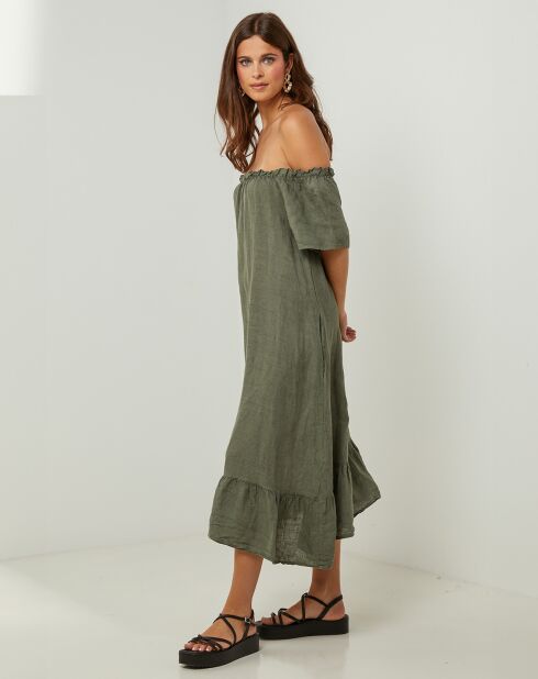 Manon khakifarbenes Kleid aus 100% Leinen