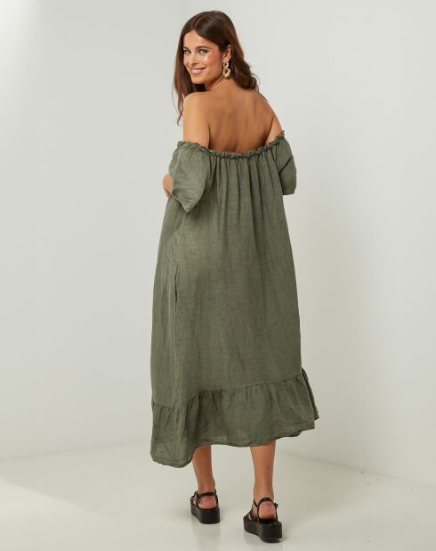 Manon khakifarbenes Kleid aus 100% Leinen