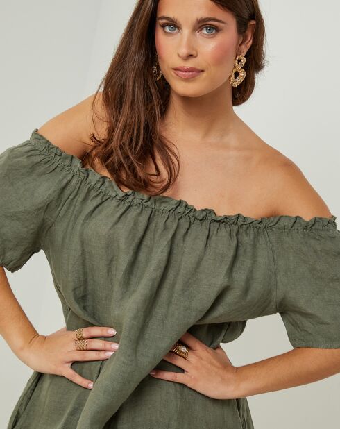 Manon khakifarbenes Kleid aus 100% Leinen