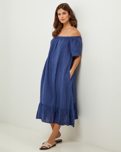 Marineblauwe jurk van 100% linnen Manon