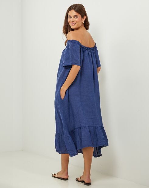 Marineblauwe jurk van 100% linnen Manon