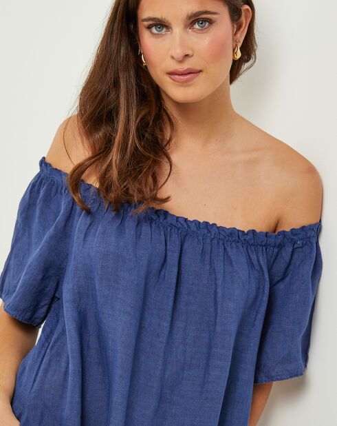 Marineblauwe jurk van 100% linnen Manon