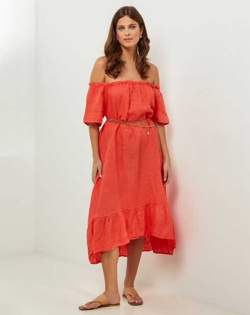 Manon oranje jurk van 100% linnen