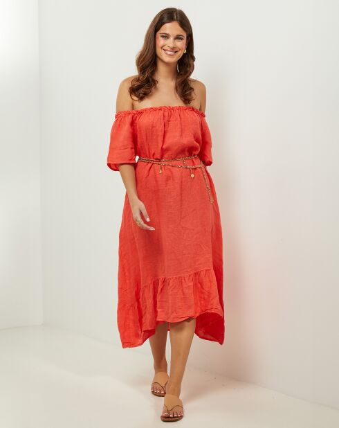 Manon oranje jurk van 100% linnen