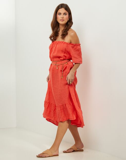 Manon oranje jurk van 100% linnen