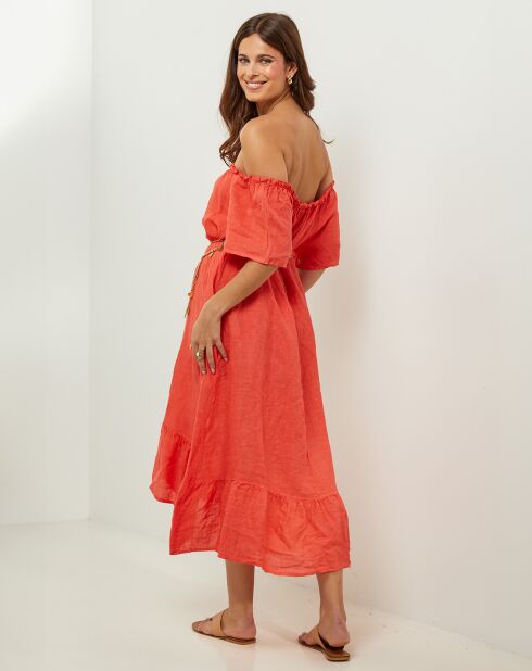 Manon oranje jurk van 100% linnen