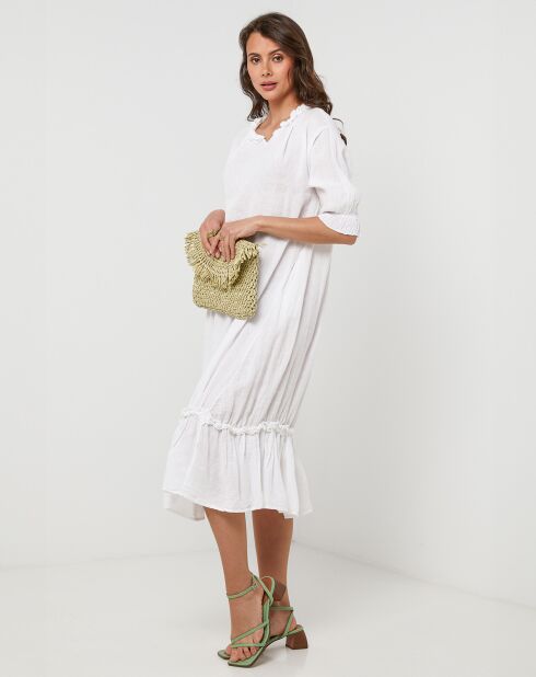 Robe 100% Lin Ananas blanche