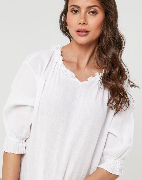 Robe 100% Lin Ananas blanche