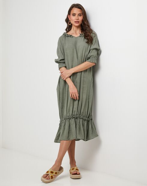 Robe 100% Lin Ananas kaki
