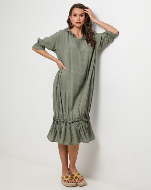 Robe 100% Lin Ananas kaki