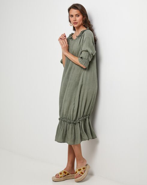 Robe 100% Lin Ananas kaki