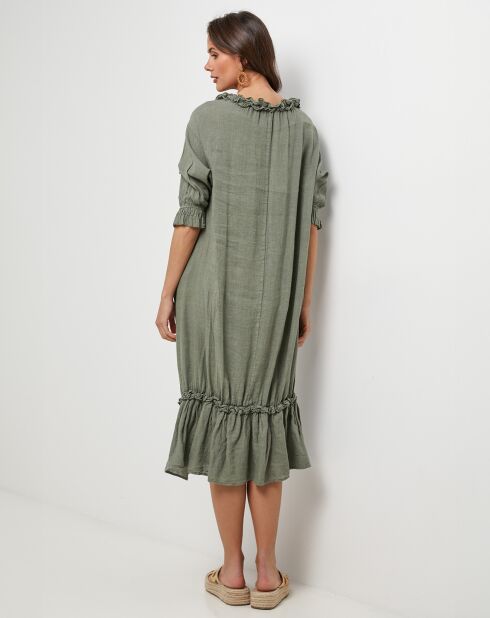 Robe 100% Lin Ananas kaki