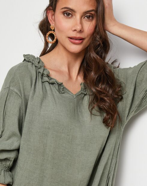 Robe 100% Lin Ananas kaki