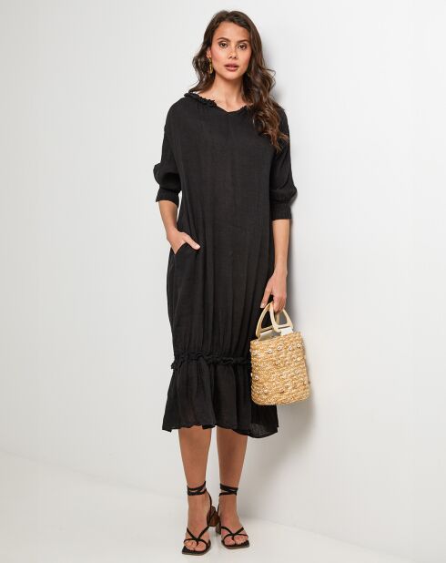 Robe 100% Lin Ananas noire