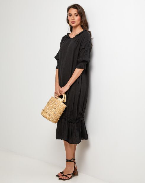 Robe 100% Lin Ananas noire
