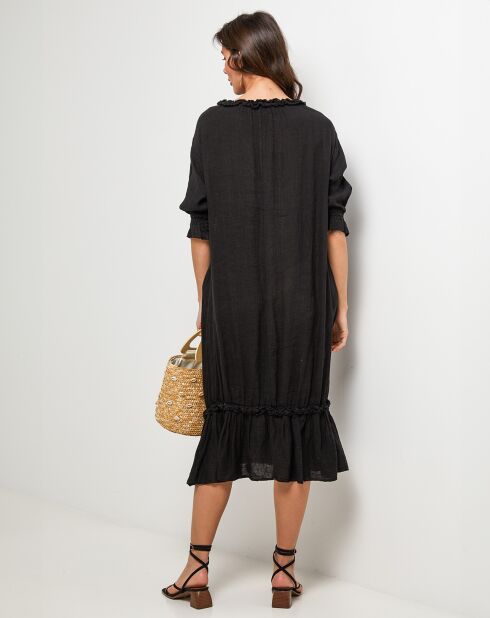 Robe 100% Lin Ananas noire