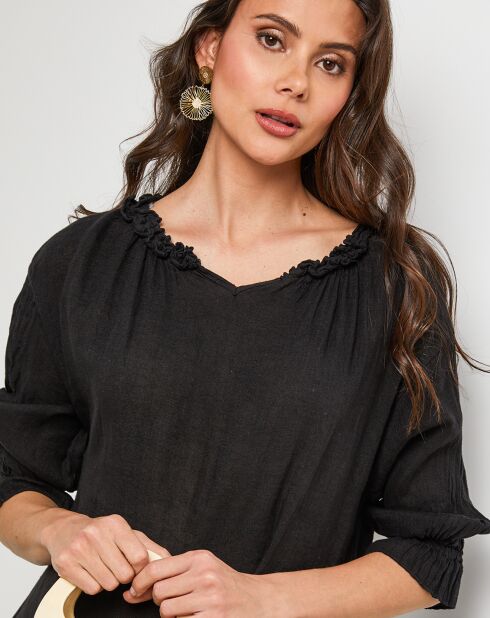 Robe 100% Lin Ananas noire