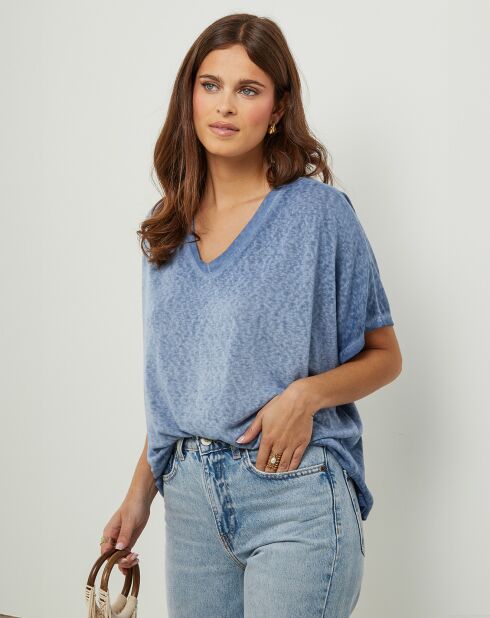 Indigo Forest Strawberry Tunika aus Baumwolle und Leinen