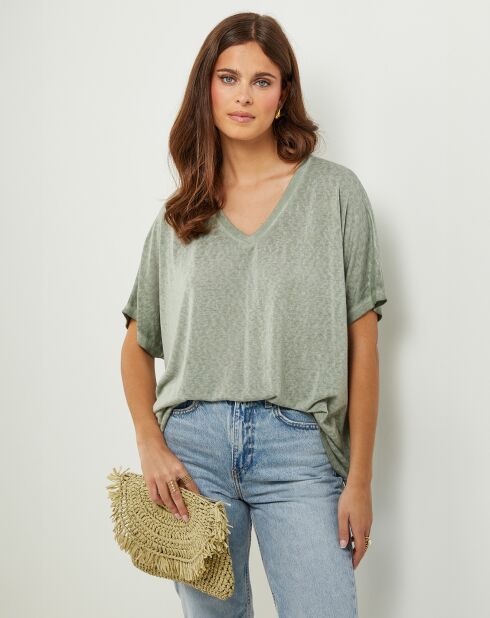 Tunica Khaki Forest Strawberry in cotone e lino