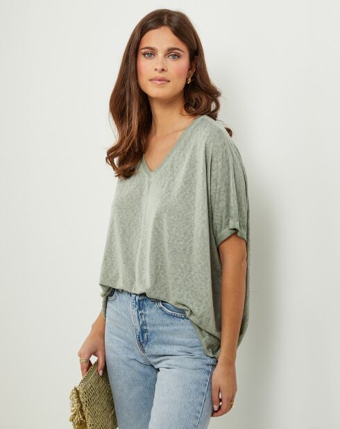 Tunica Khaki Forest Strawberry in cotone e lino