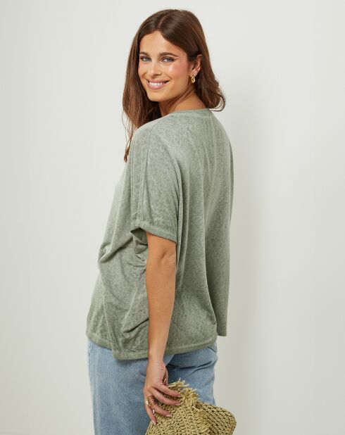 Tunica Khaki Forest Strawberry in cotone e lino