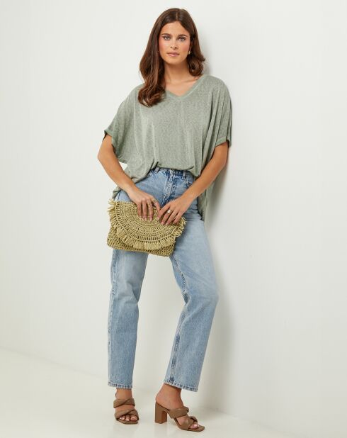 Tunica Khaki Forest Strawberry in cotone e lino