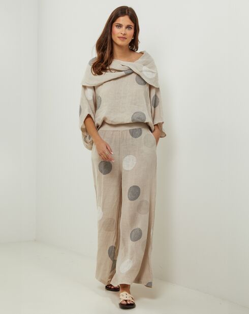 Pantalon 100% Lin Plumetis beige