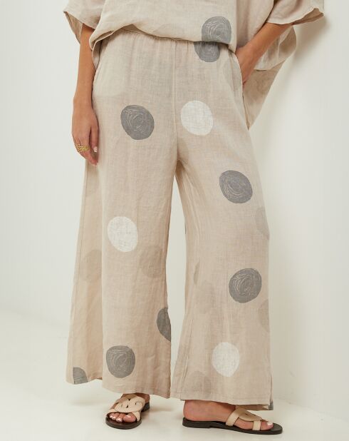 Pantalon 100% Lin Plumetis beige