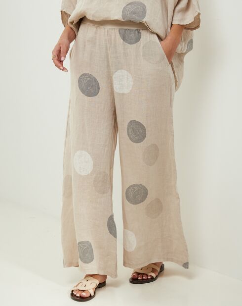 100% linnen Plumetis beige broek