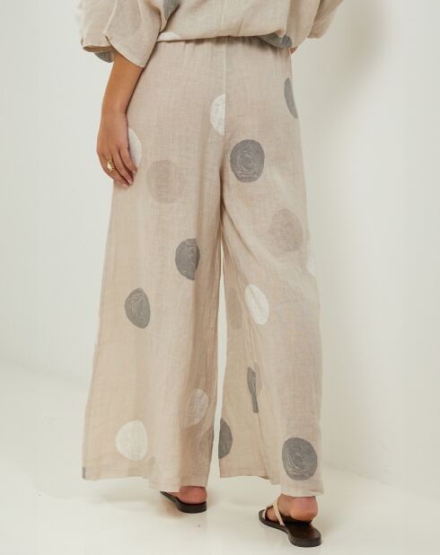 100% linnen Plumetis beige broek