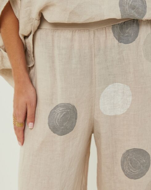 100% linnen Plumetis beige broek