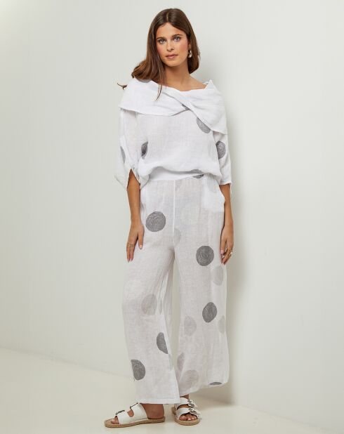 Plumetis witte broek van 100% linnen
