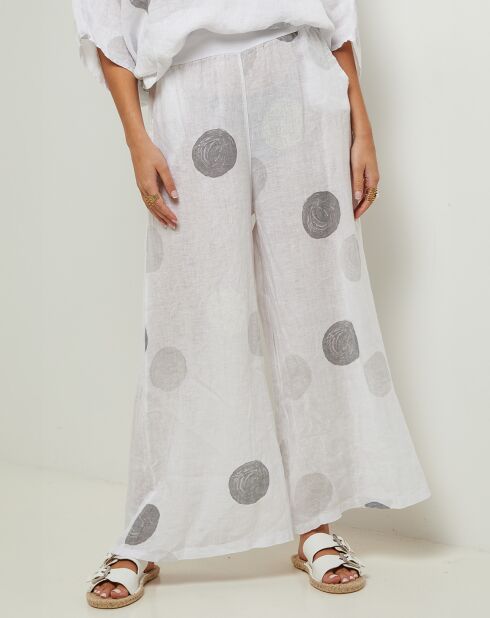 Plumetis witte broek van 100% linnen