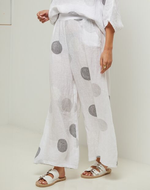 Plumetis witte broek van 100% linnen