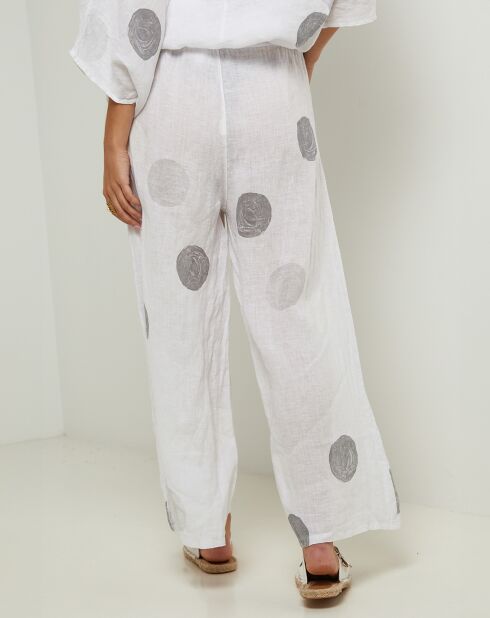 Plumetis witte broek van 100% linnen