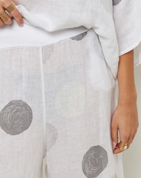 Plumetis witte broek van 100% linnen