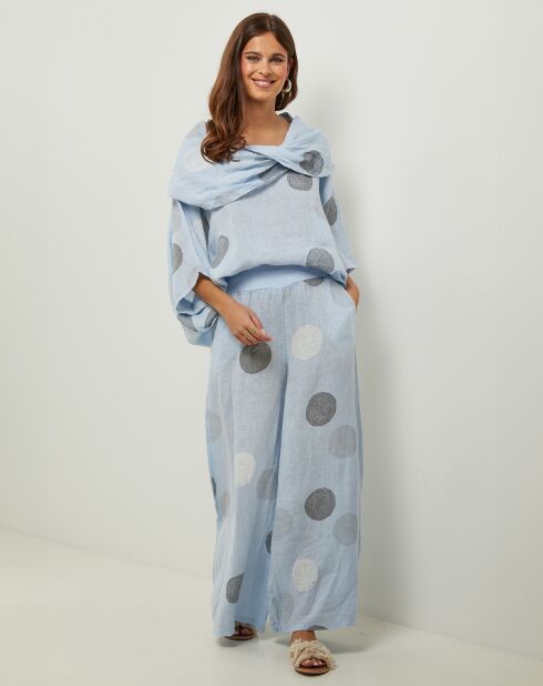 Pantalon 100% Lin Plumetis ciel