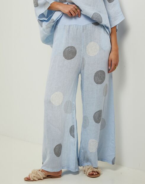 Pantalon 100% Lin Plumetis ciel