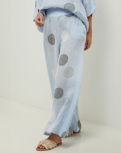Pantalon 100% Lin Plumetis ciel