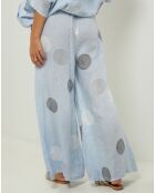 Pantalon 100% Lin Plumetis ciel