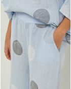 Pantalon 100% Lin Plumetis ciel