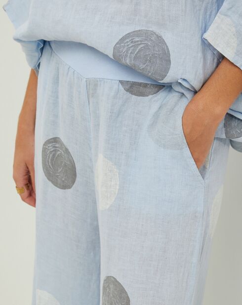 Plumetis sky broek van 100% linnen