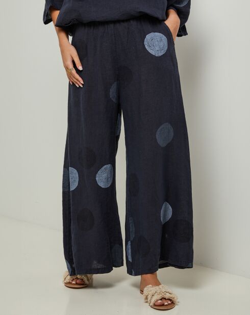 Pantalon 100% Lin Plumetis marine