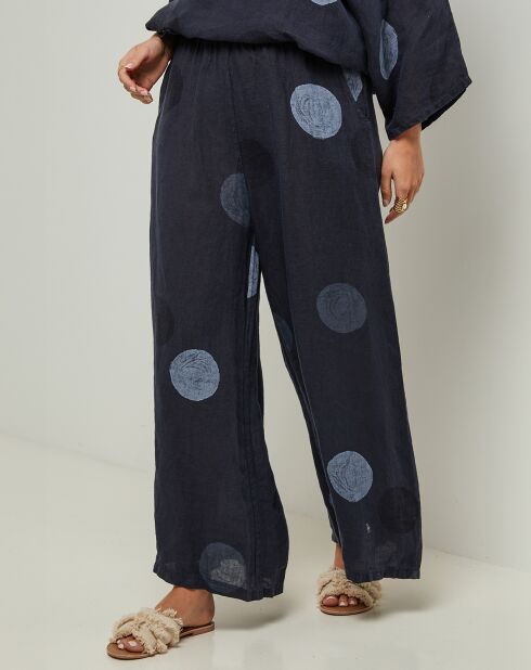 Pantalon 100% Lin Plumetis marine
