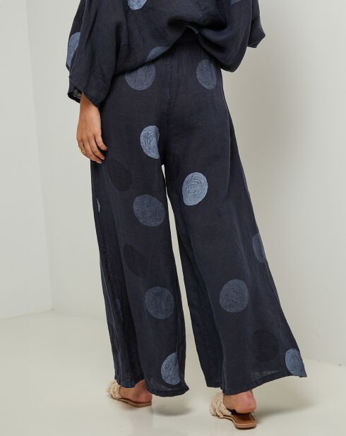 Pantalon 100% Lin Plumetis marine