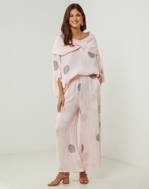 Pantalon 100% Lin Plumetis rose